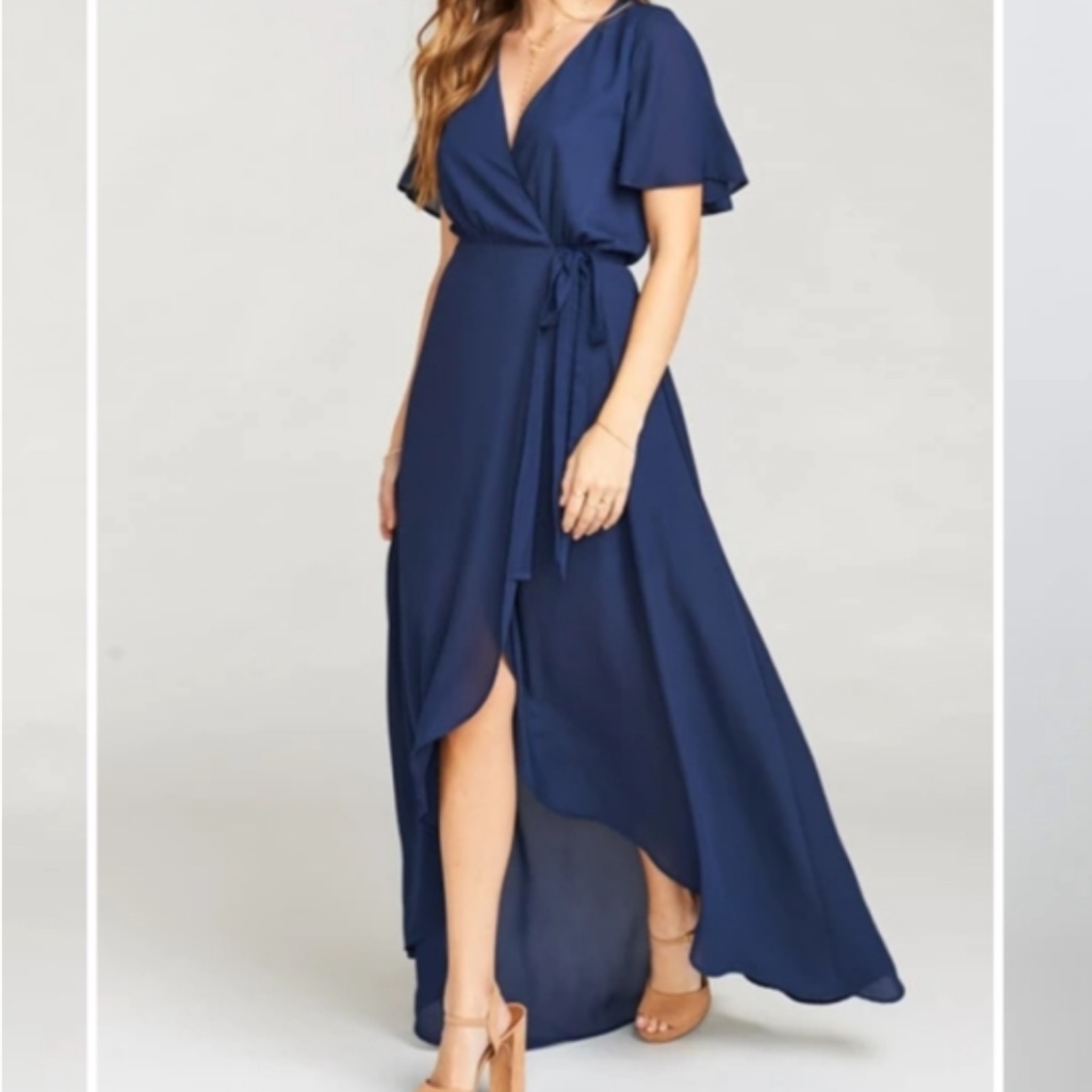 Show Me Your Mumu Sophia Ruffle Wrap Dress Navy Sm